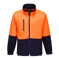 Front view of Portwest Fleecy Zip Soft Shell Jacket in Orange/Navy