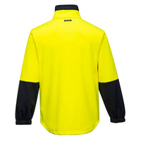 Back of Portwest Fleecy Zip Soft Shell Jacket in Yellow/Navy