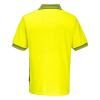 Back of Yellow Portwest Hi Vis 2 Tone Micro Mesh Short Sleeve Polo Shirt