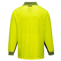 Back of Portwest Hi Vis 2 Tone Micro Mesh Long Sleeve Polo in Yellow/Navy