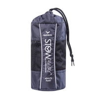 The packed bag of a pair of Rainbird Stowaway Pants in Navy