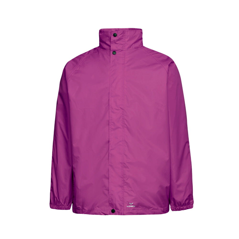Front view of Rainbird Stowaway Jacket in Orchid