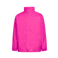 Front view of Rainbird Stowaway Jacket in Raspberry