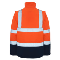 Back view of Rainbird Landy Jacket in Hi Vis Orange & Navy