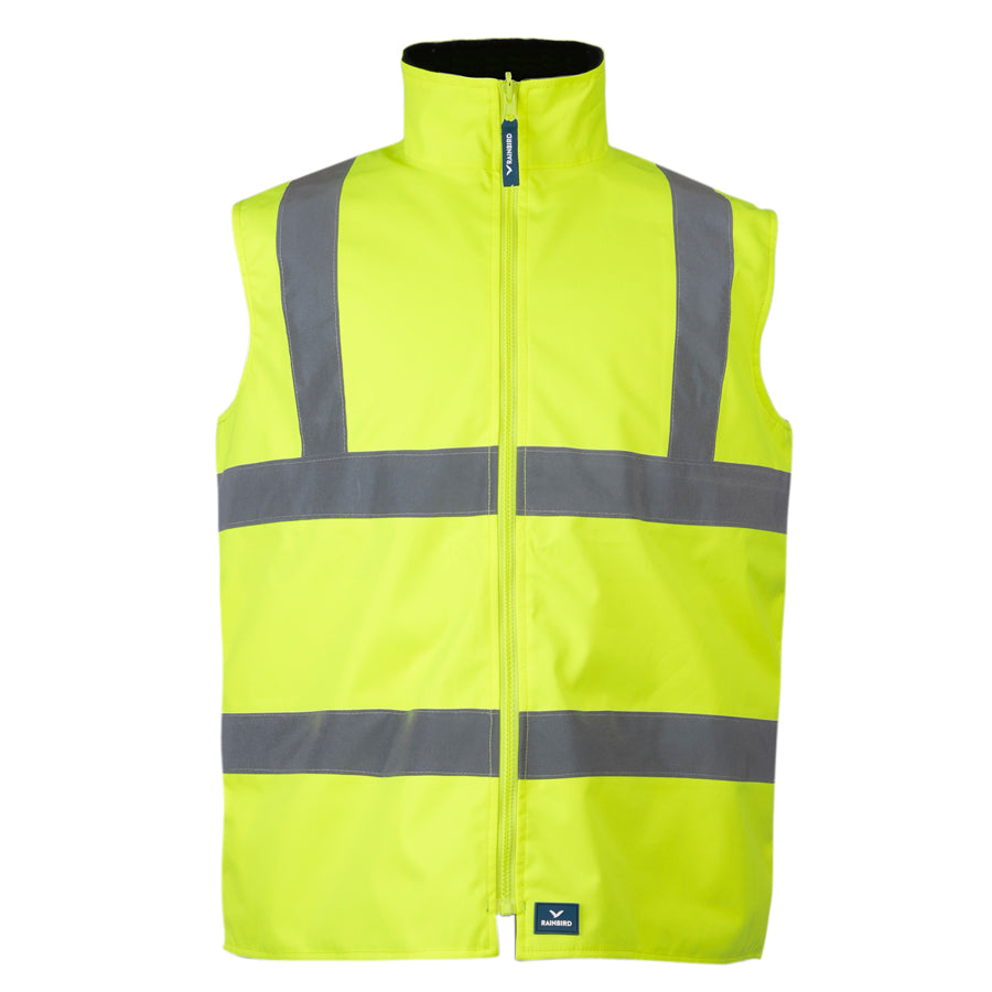 Front view of Rainbird Utility Vest in Fluro Yellow with Hi Vis Tape