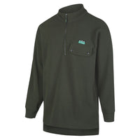 Front view of Ridgeline Premium Workmans Zip Bush Shirt in Olive Green