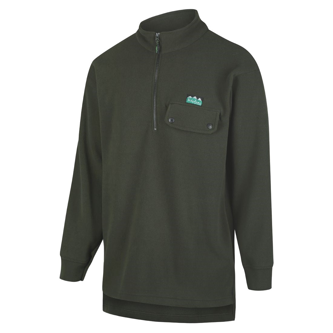 Front view of Ridgeline Premium Workmans Zip Bush Shirt in Olive Green