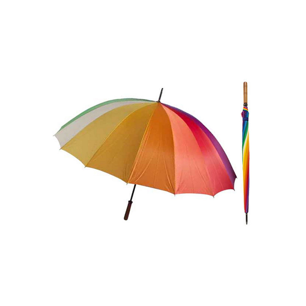 Shelta Rainbow 16 Multi Coloured Panel Umbrella Open and Closed