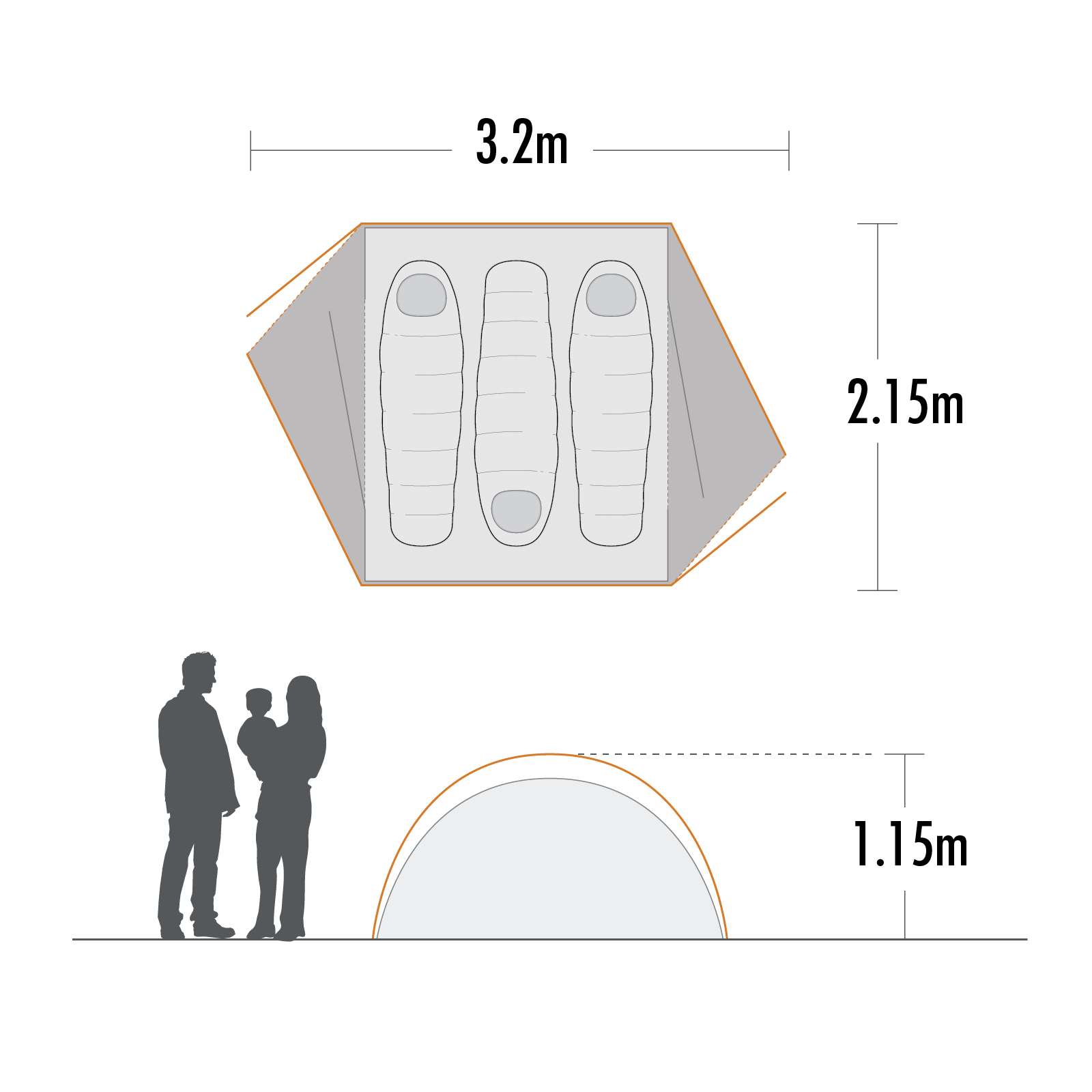 EPE Spartan 3 Person Hiker Tent Dimensions