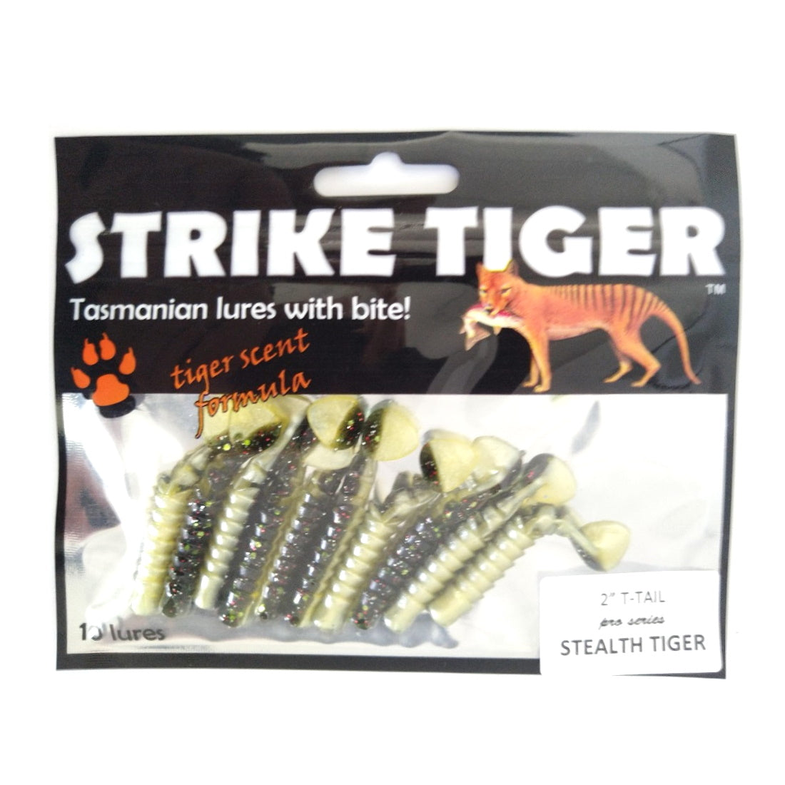 Strike Tiger Lure T-Tail Pro Series (2 Inch X 10 Pack) Stealth Tiger