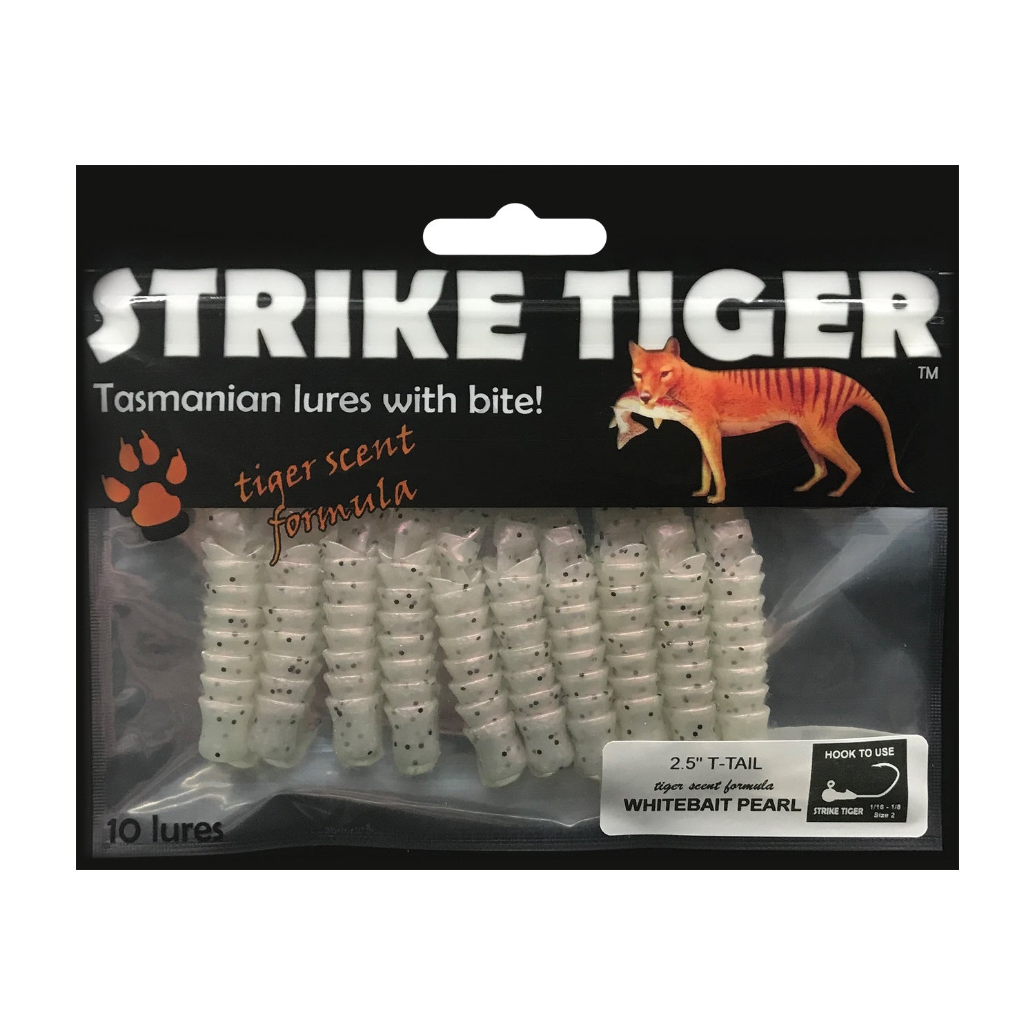Strike Tiger Lure T-Tail (2.5 Inch X 10 Pack) Whitebait Pearl