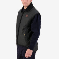 Front angled view of Swanndri Foxton Oilskin Vest in Black