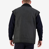 Back view of Swanndri Foxton Oilskin Vest in Black