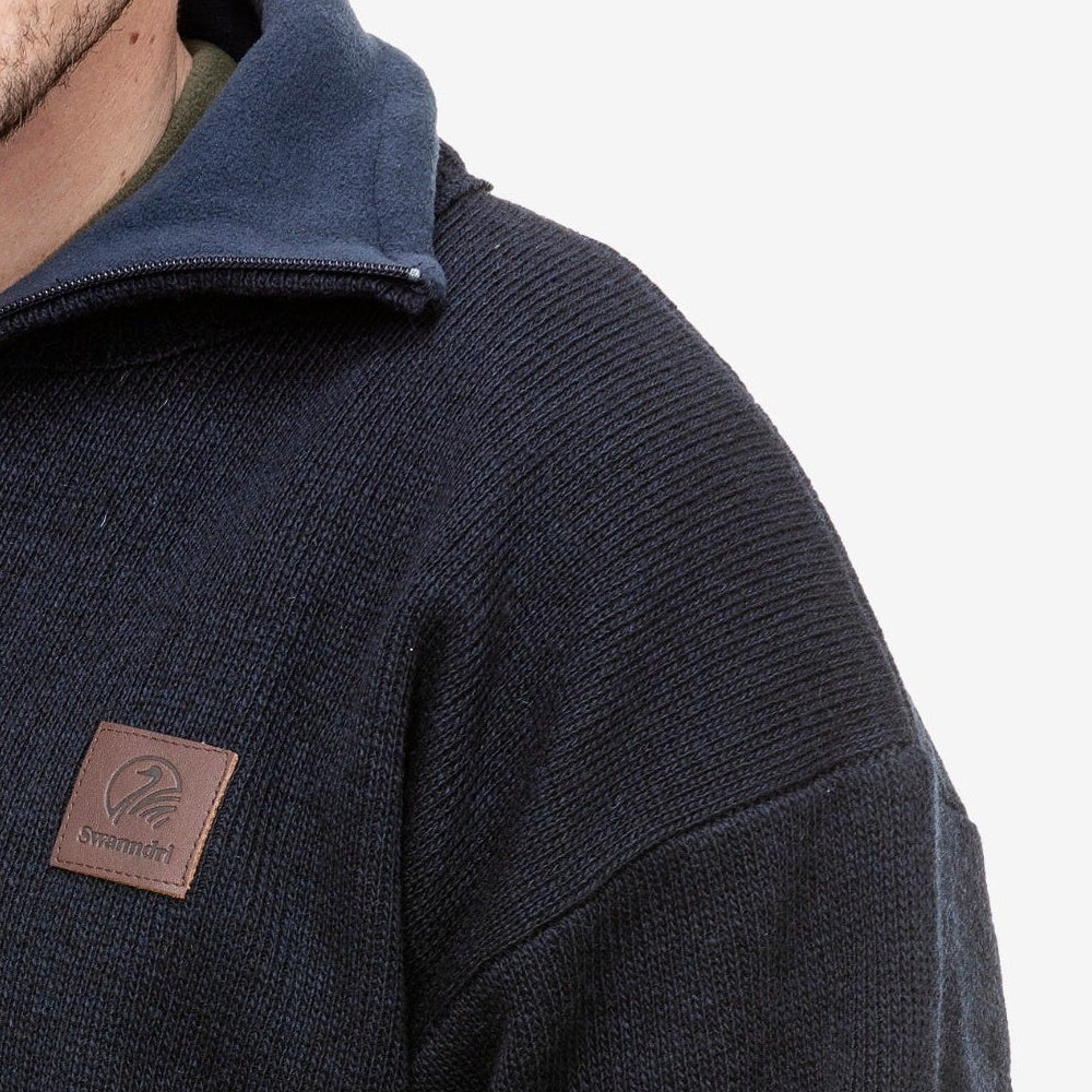 Close up of shoulder on Swanndri Rhino Stormshield Wool Jumper