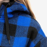 Close up on shoulder of Swanndri Kids Brixton Bush Shirt in Blue/Black