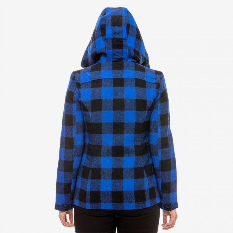 Back view of Swanndri Seattle Hoody in Blue & Black Check