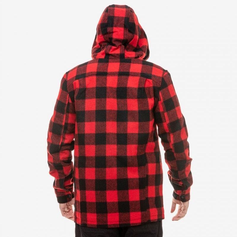 Back view of Swanndri Hudson Hoodie in Red & Black