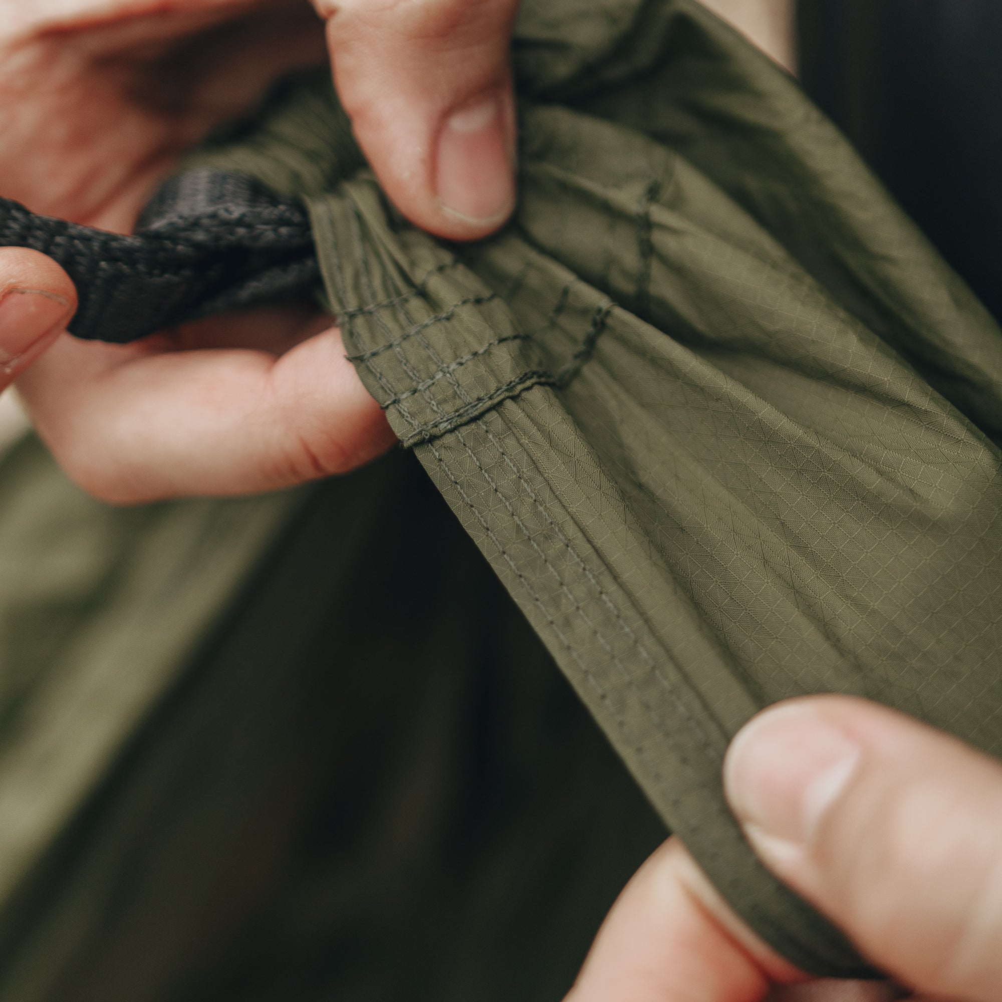 Close up of stitching on Alton Goods Ultralight Hammock