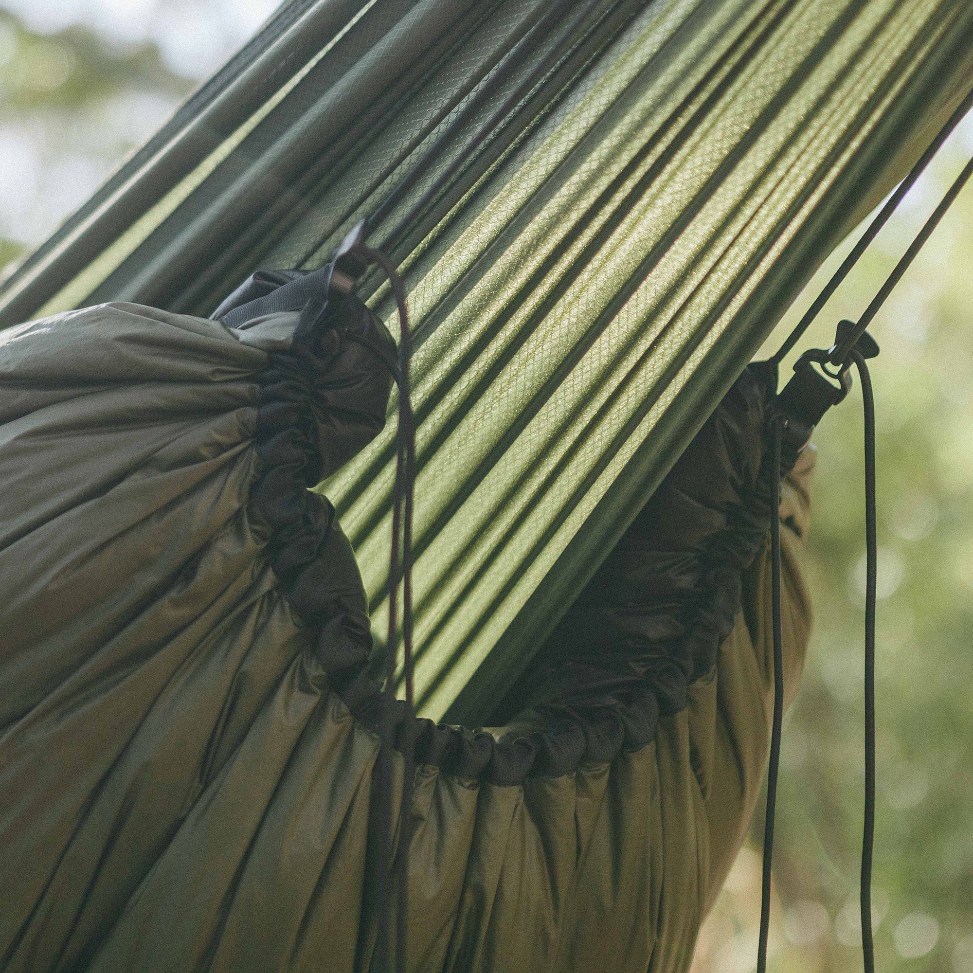Close up of drawcord on Alton Goods Ultralight Underquilt