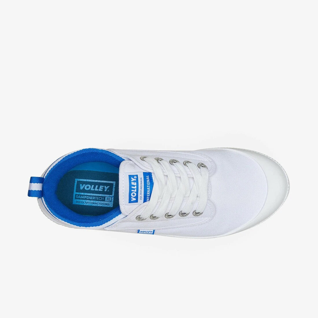 Top down of White/Blue Volley International Low Shoe