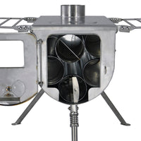 Close up of chimney pieces inside of Winnerwell Woodlander 1G Large Camping Stove