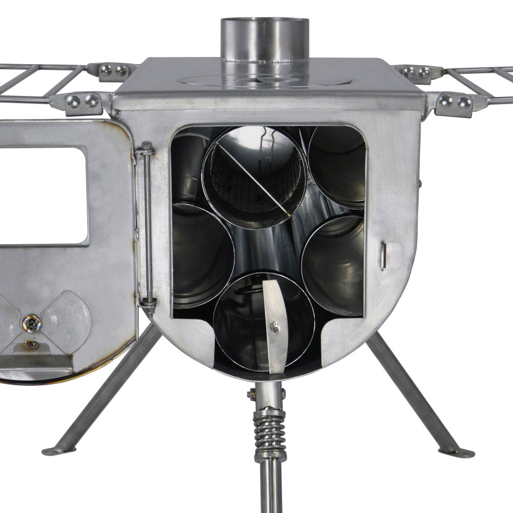 Close up of chimney pieces inside of Winnerwell Woodlander 1G Large Camping Stove