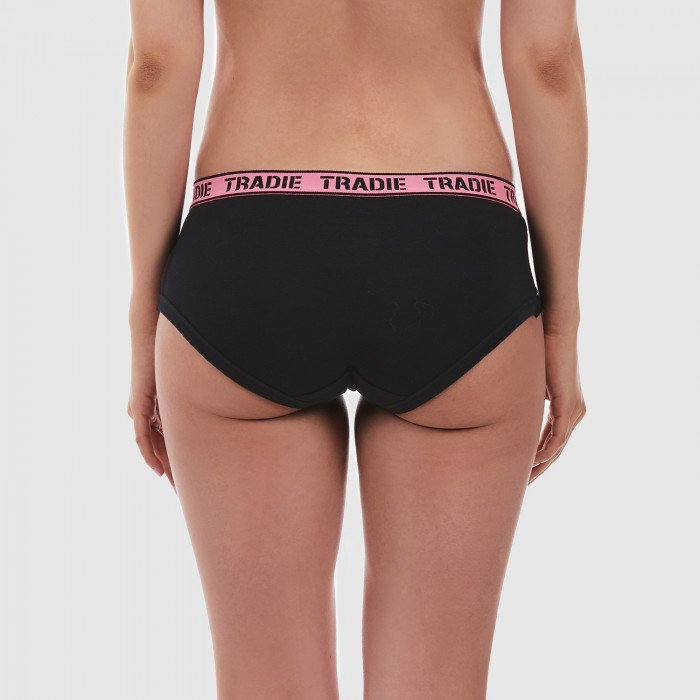 Back of Tradie Ladies Boyleg Black with Pink band