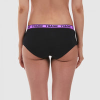 Back of Tradie Ladies Boyleg in Black with Purple band
