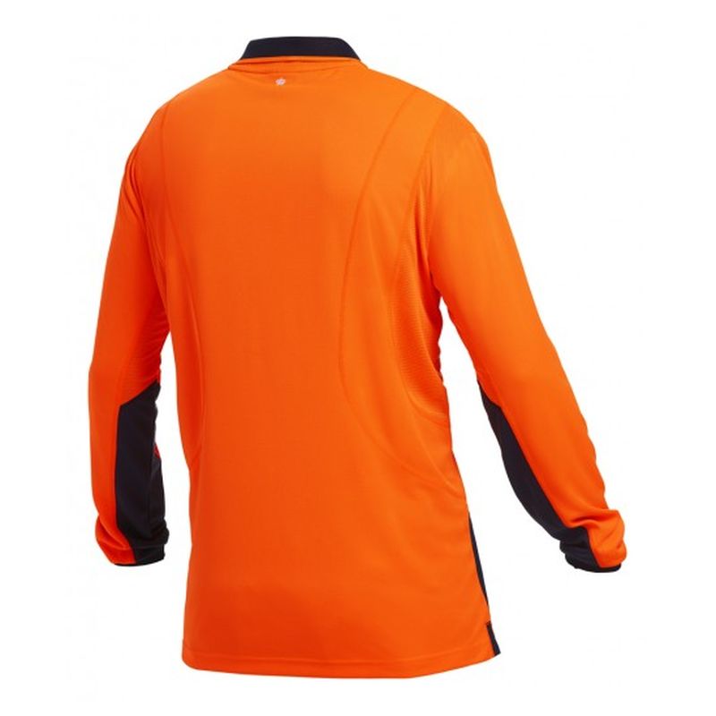 KingGee Workcool Hyperfreeze Hi Vis Long Sleeve Polo Back View. The back of this shirt is predominately hi vis orange.