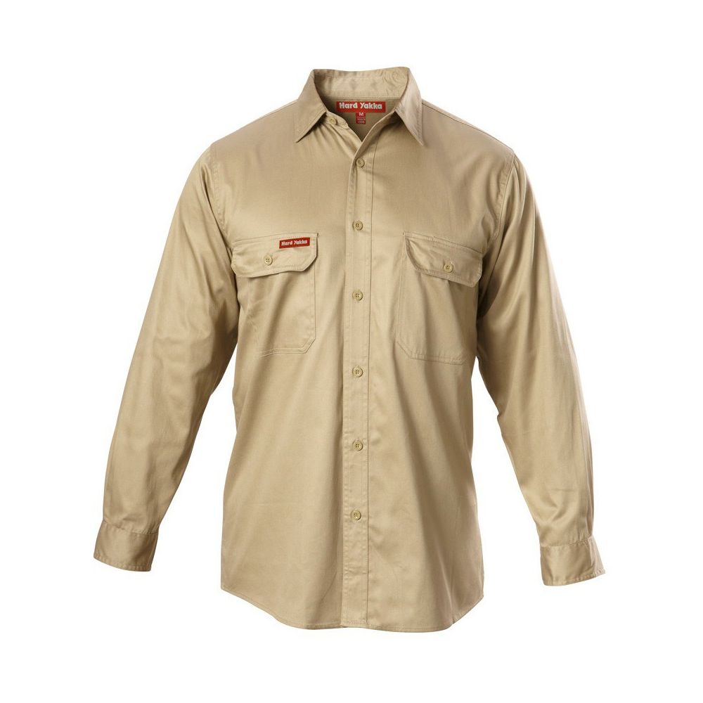 Hard Yakka Cotton Drill Long Sleeve Shirt Khaki