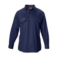 Hard Yakka Cotton Drill Closed Front Long Sleeve Work Shirt Navy