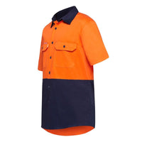 Hard Yakka Men's Short Sleeve Hi Vis 2 Tone Shirt Orange Navy Front