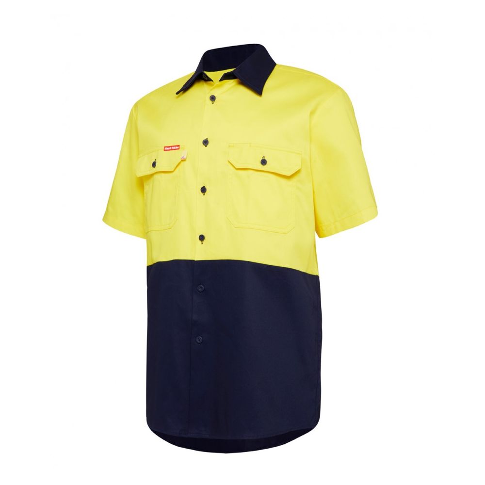 Hard Yakka Men's Short Sleeve Hi Vis 2 Tone Shirt Yellow Navy
