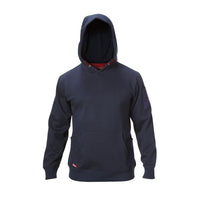 Front view of Hard Yakka Brushed Fleece Work Hoodie in Navy with Hood Up