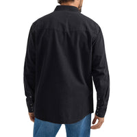 Back of Black men's Wrangler denim shirt