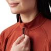 Close up of zip neck on 5.11 Women's Stratos 1/4 Zip in Oxblood