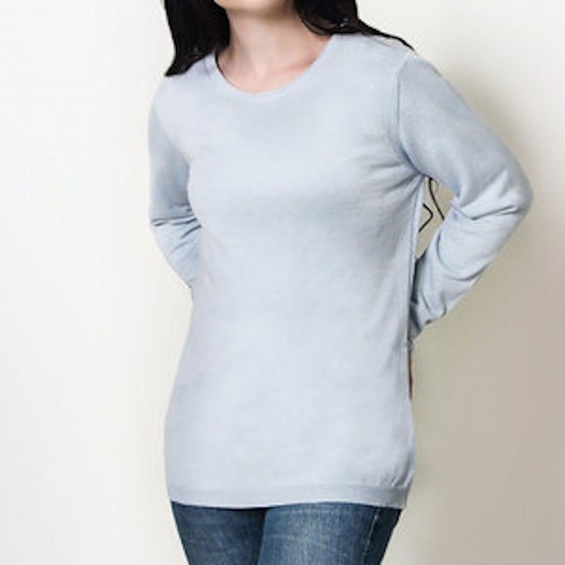 Fratelli Womens Merino Wool Blend Fine Crew Top in Pale Blue