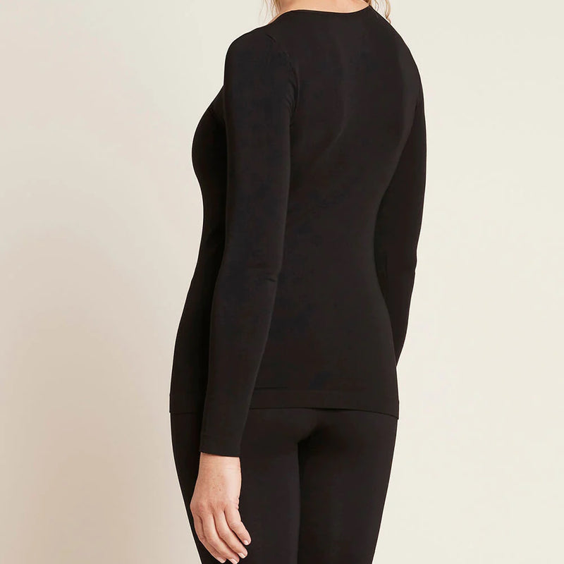 Back of Boody Womens Long Sleeve Crew Neck Top in Black