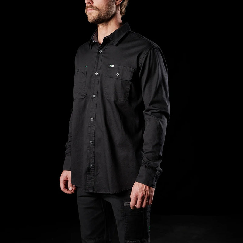 Model wearing Black FXD LSH-1 Men's Long Sleeve Work Shirt