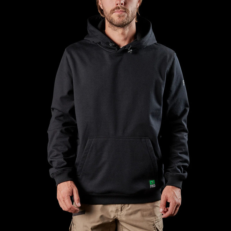 Front of Black FXD WF-1 Men's Bonded Membrane Fleece Hoodie