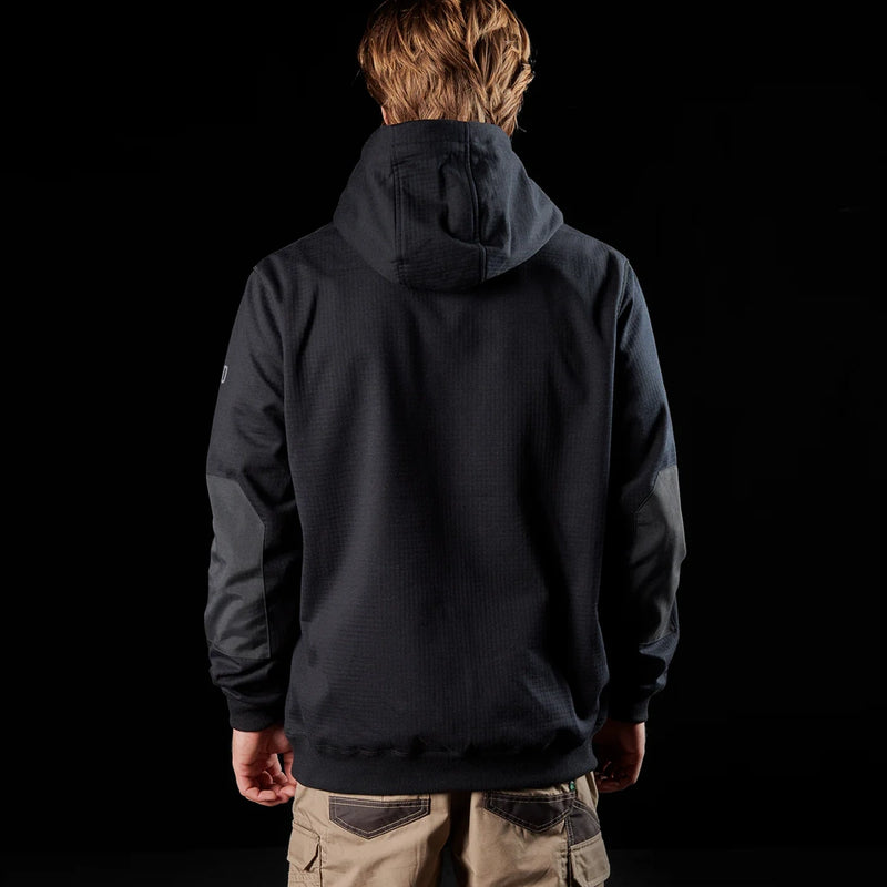 Back of Black FXD WF-1 Men's Bonded Membrane Fleece Hoodie