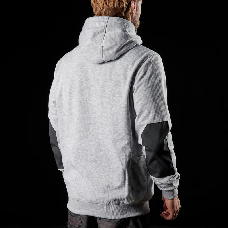 Back of model wearing Grey FXD WF-1 Mens Bonded Membrane Fleece Hoodie