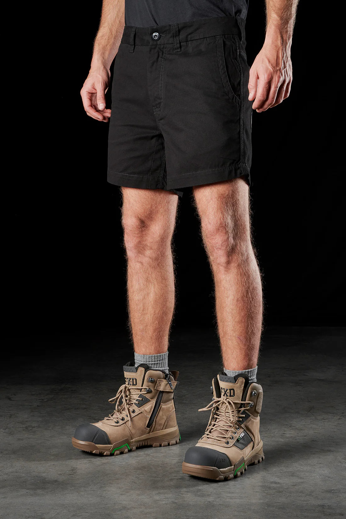 Model wearing FXD WS-2 Men's Short Shorts in Black