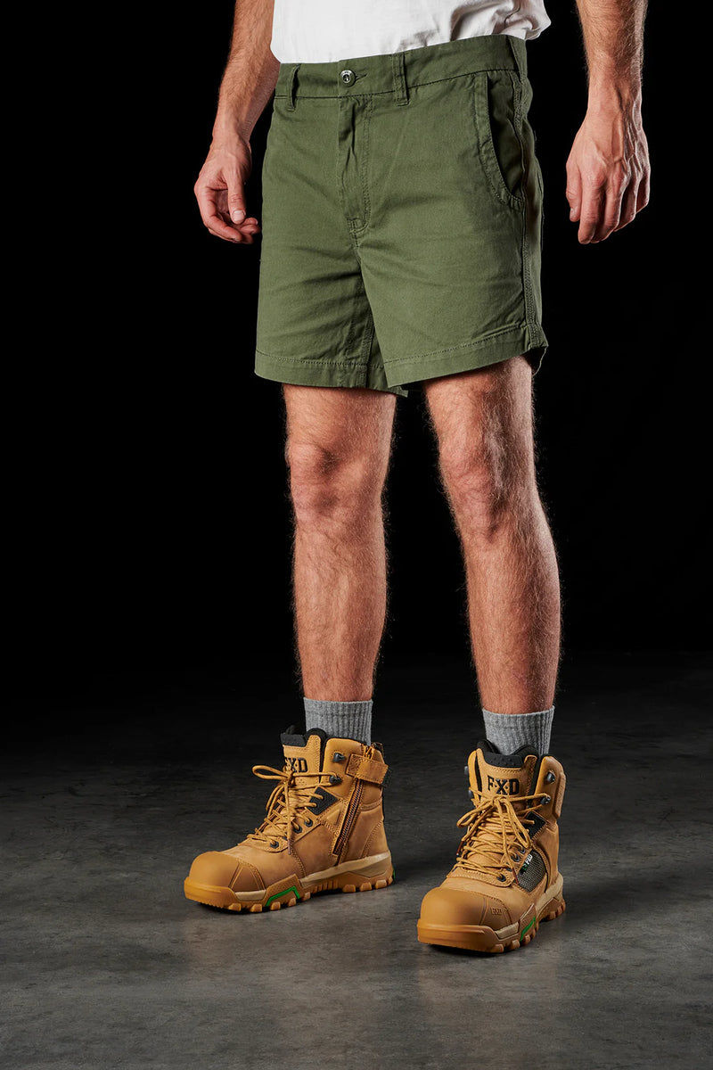 Model wearing Green FXD WS-2 Men's Short Shorts