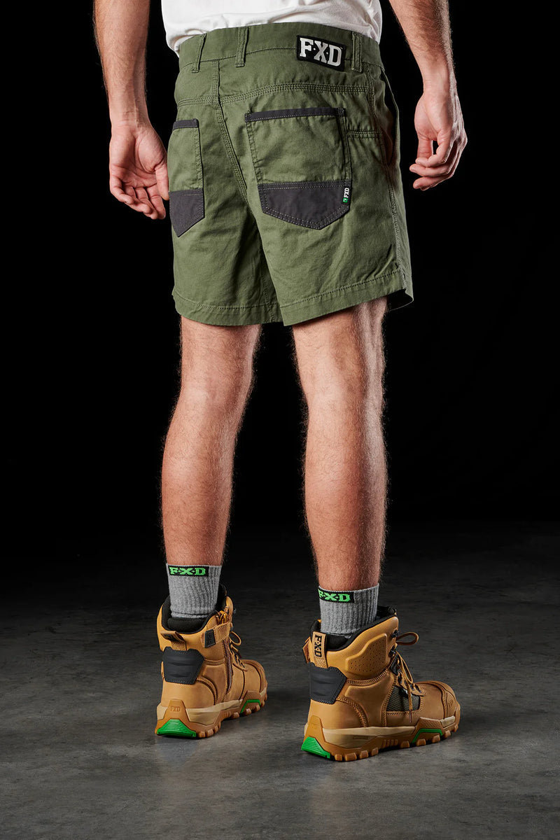 Back view of model wearing Green FXD WS-2 Men's Short Shorts