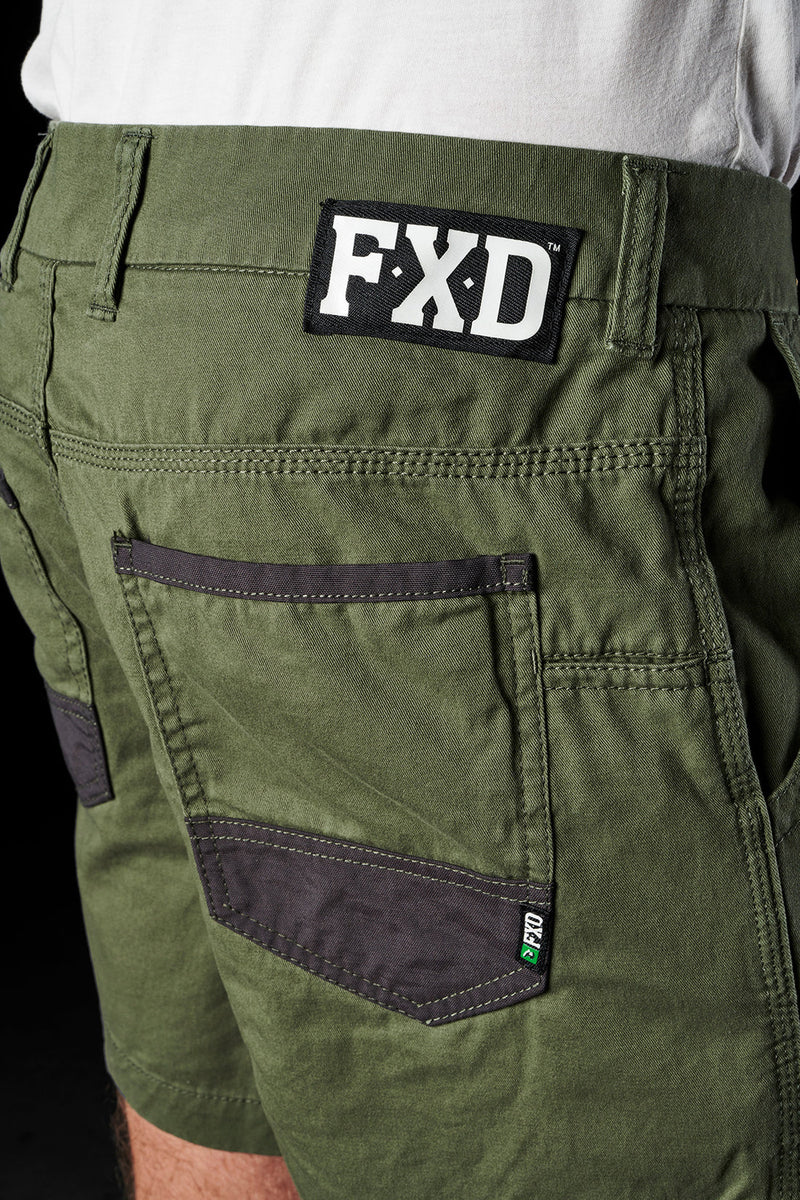 Close up of back pocket on Green FXD WS-2 Men's Short Shorts