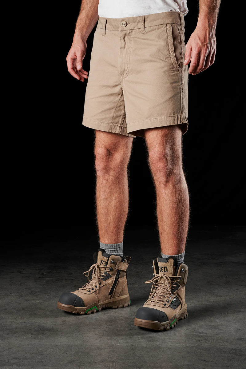 Model wearing Khaki FXD WS-2 Men's Short Shorts