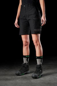 Model wearing FXD WS-3W Women's Stretch Work Shorts in Black