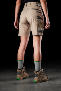 Back view of model wearing FXD WS-3W Women's Stretch Work Shorts in Khaki