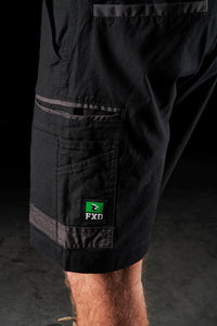 Close up of lower side pocket on Black FXD WS-3 Men's Stretch Work Shorts